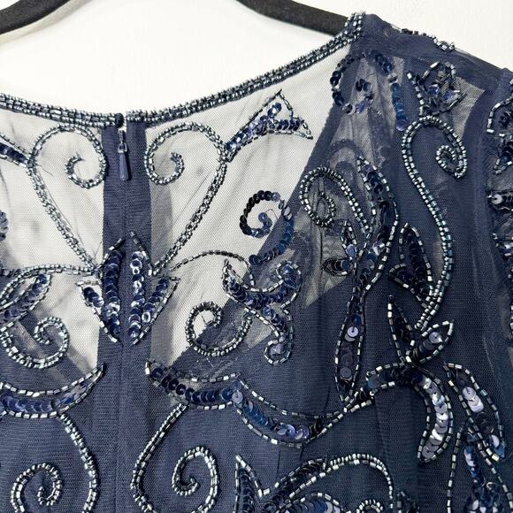 Oleg Cassini Allover Beaded Short Sleeve Midi Dress in Navy Blue Size 16 - Picture 11 of 15